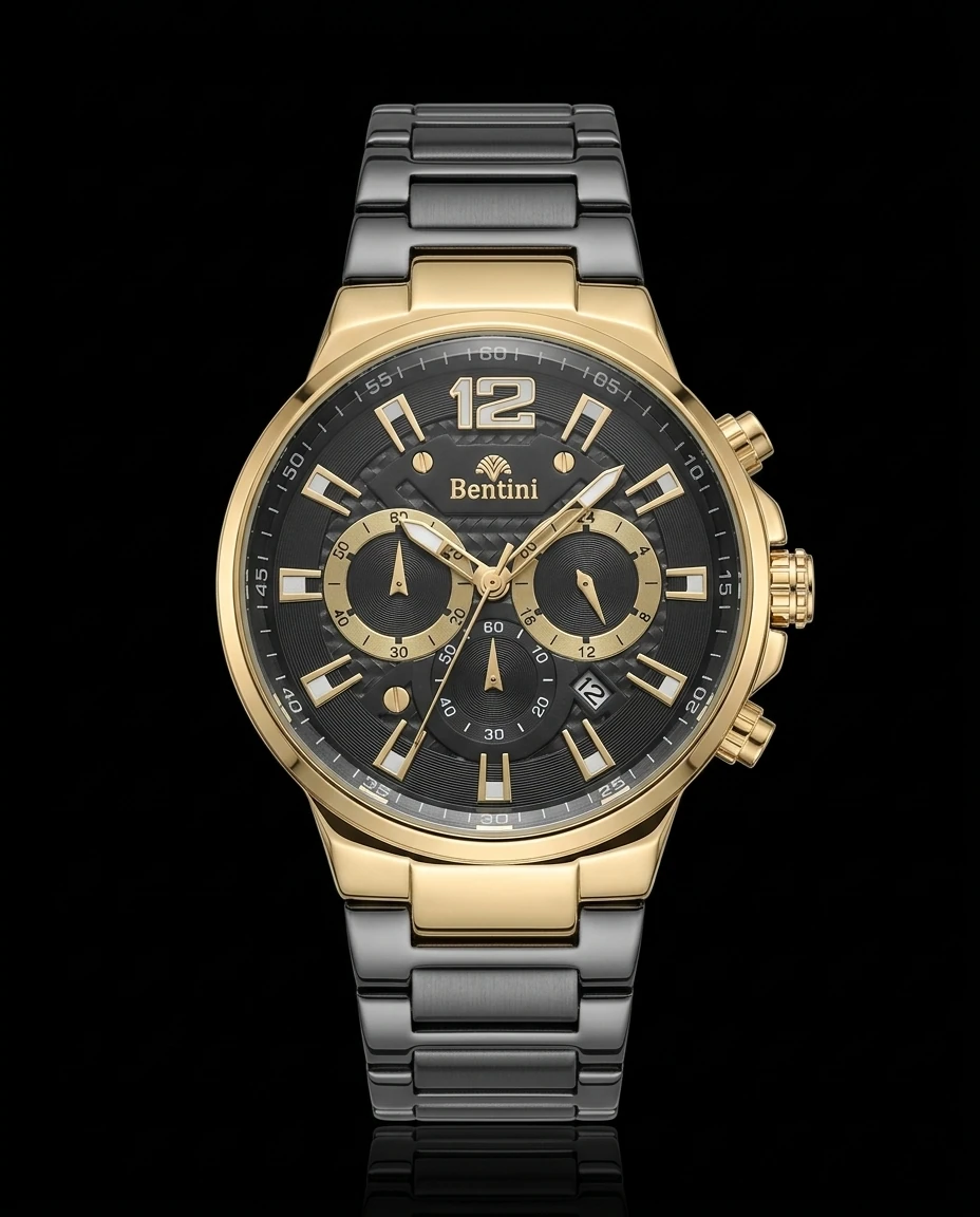 Bentini Sereno erkek kol saati — quartz, 42 mm kasa, çelik kordon