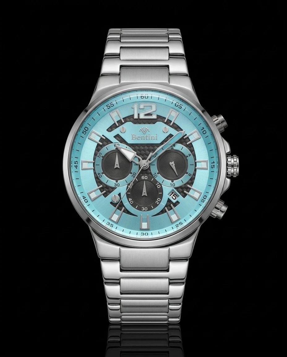 Bentini Genova erkek kol saati — quartz, 42 mm kasa, çelik kordon