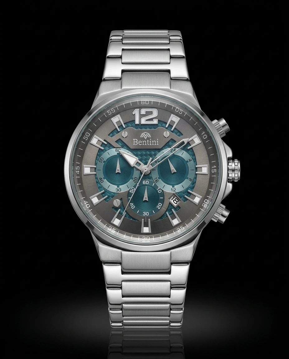 Bentini Torino erkek kol saati — quartz, 42 mm kasa, çelik kordon