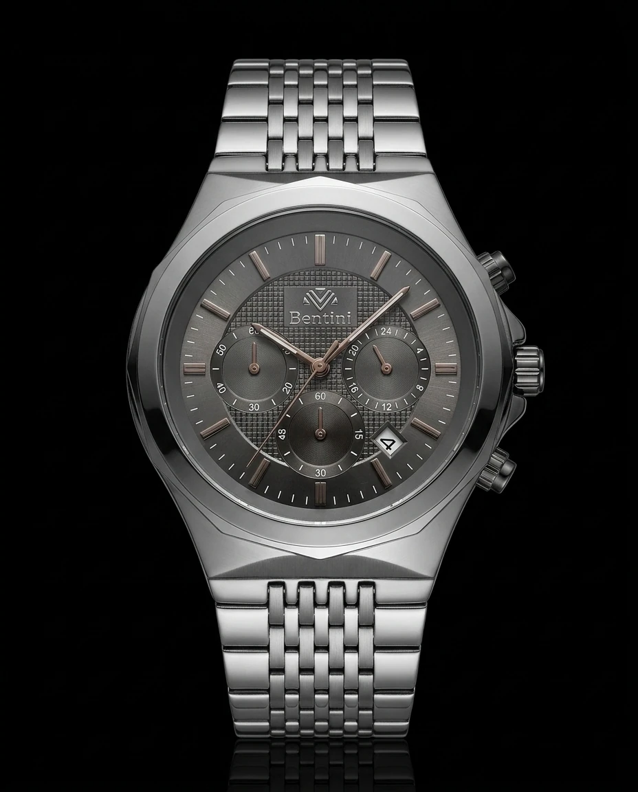 Bentini Cesare erkek kol saati — quartz, 42 mm kasa, çelik kordon
