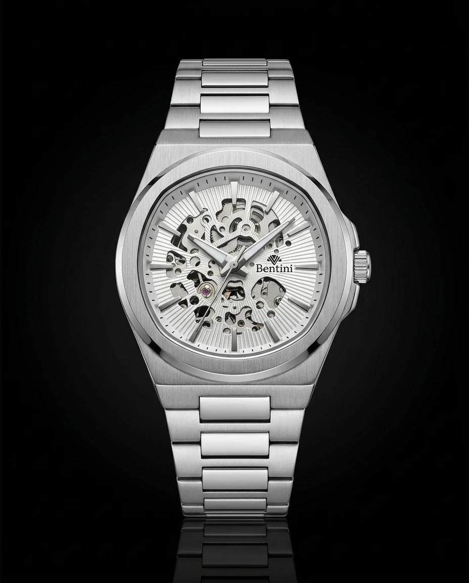 Bentini Renzo erkek kol saati — otomatik, 44 mm kasa, çelik kordon
