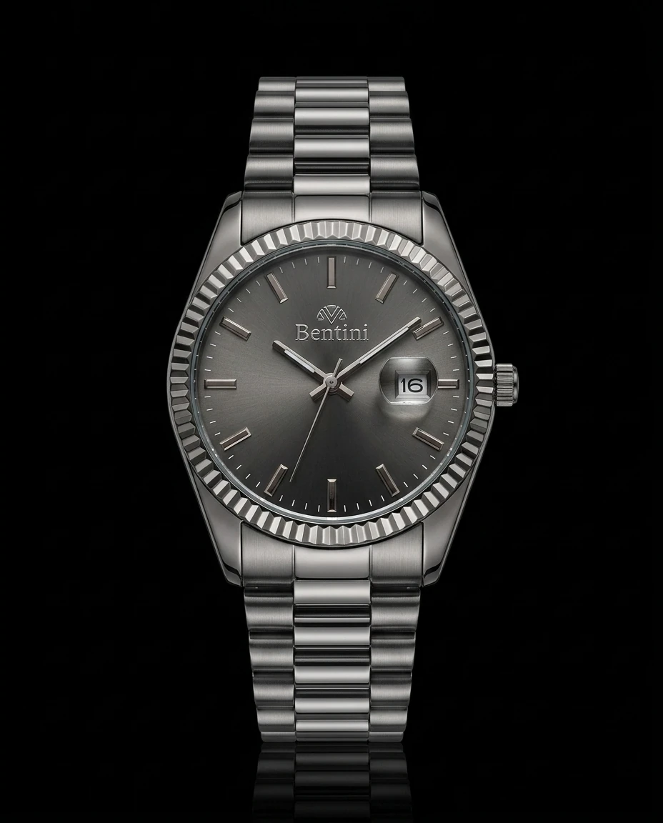 Bentini Bruno erkek kol saati — quartz, 42 mm kasa, çelik kordon