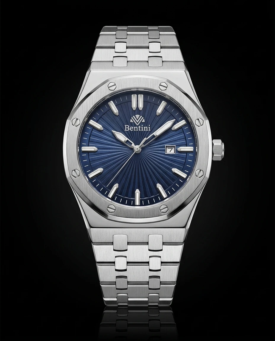Bentini Maurizio erkek kol saati — quartz, 43 mm kasa, çelik kordon