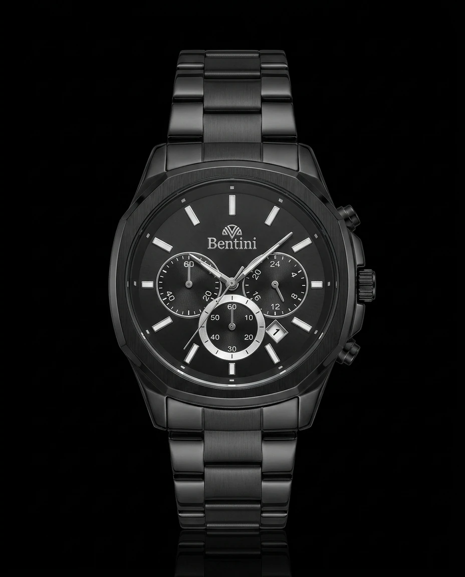 Bentini Ettore erkek kol saati — quartz, 43 mm kasa, çelik kordon