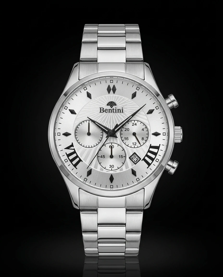 Bentini Tullio erkek kol saati — quartz, 42 mm kasa, çelik kordon