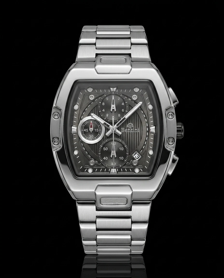 Bentini Elio erkek kol saati — quartz, 44 mm kasa, çelik kordon