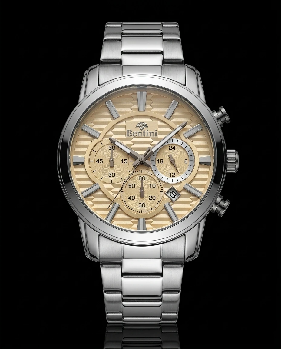 Bentini Pasquale erkek kol saati — quartz, 42 mm kasa, çelik kordon